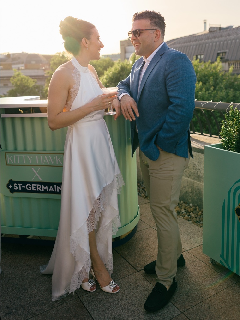 Custom-Made Silk Blend Charmeuse High-Low Wedding Gown with Lace Trim